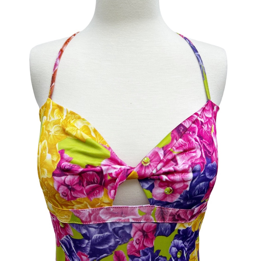 Y2K 2000s VERSACE Jeans Couture Bold Floral Jersey Slip Dress IT 46 Medium/Large - Picture 5 of 8